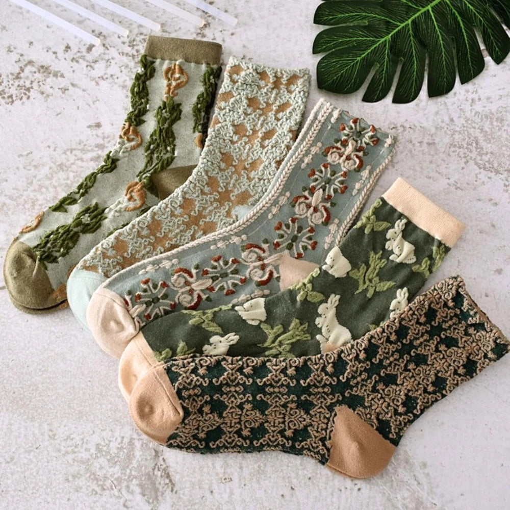 5 Pairs of Socks – Romantic Green Tones