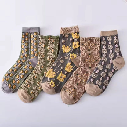 5 Pairs of Socks – Grey Autumn Flowers