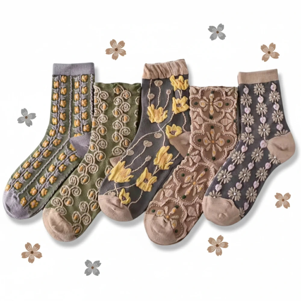 5 Pairs of Socks – Grey Autumn Flowers