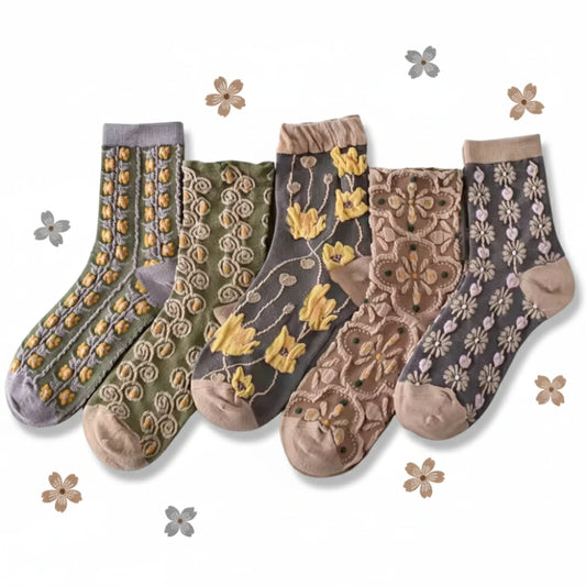 5 Pairs of Socks – Grey Autumn Flowers