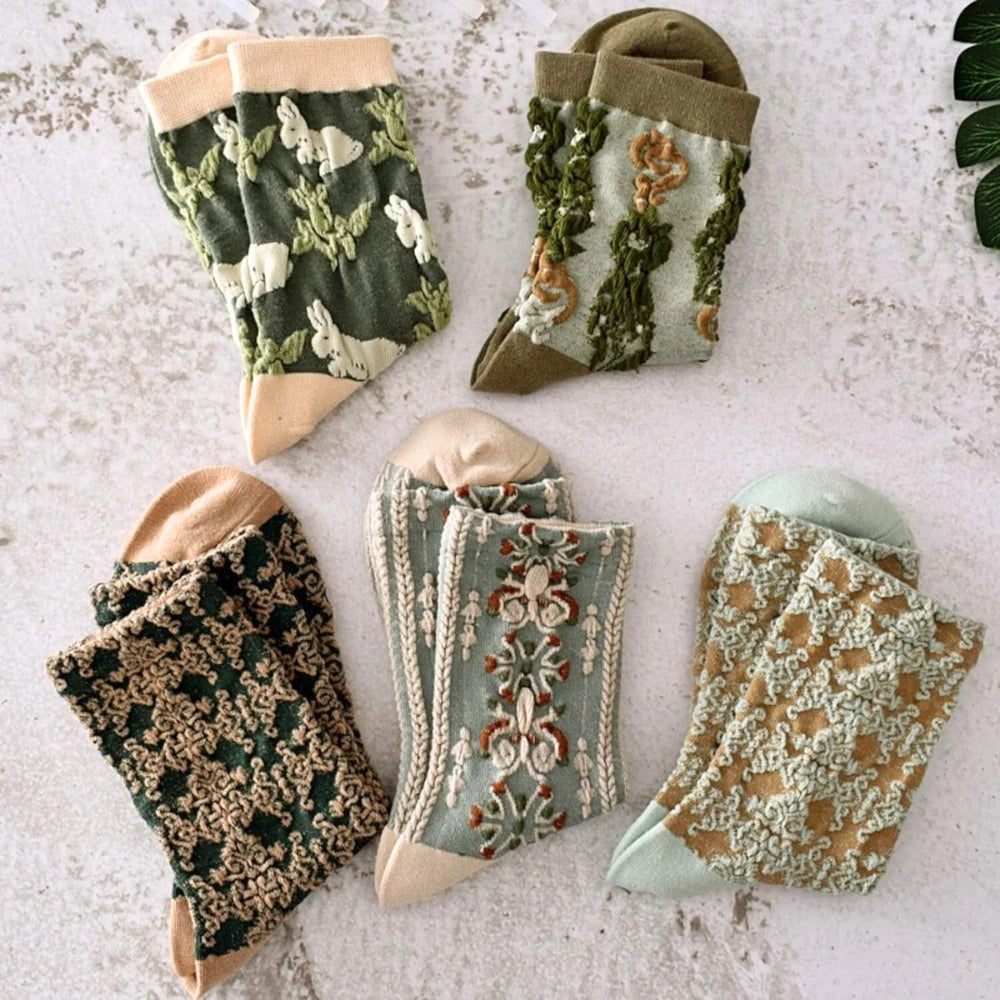 5 Pairs of Socks – Romantic Green Tones