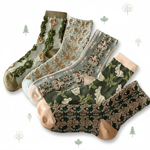 5 Pairs of Socks – Romantic Green Tones