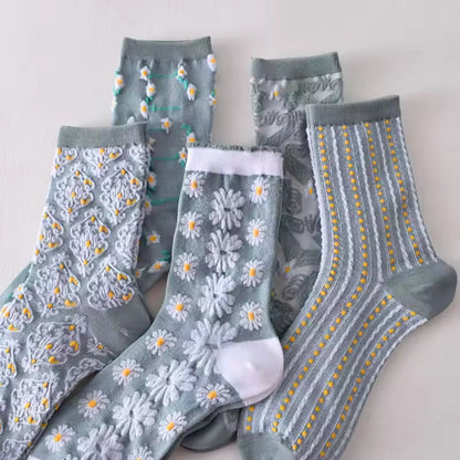 5 Pairs of Socks – Soft Blue Floral Comfort